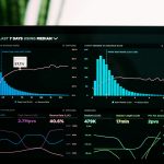 Bärbar dator som visar analysdiagram och prestandagrafer på skärmen
